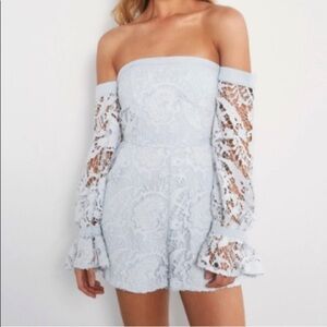 Delphine The Label Blue Appliqué Lace Romper size 4
